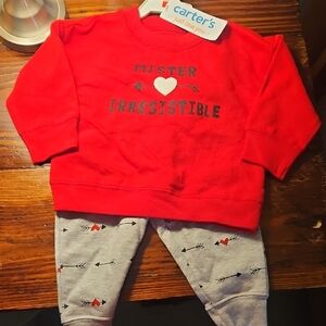 Carter's Red and Gray Sweatshirt and Joggers Set Heart
